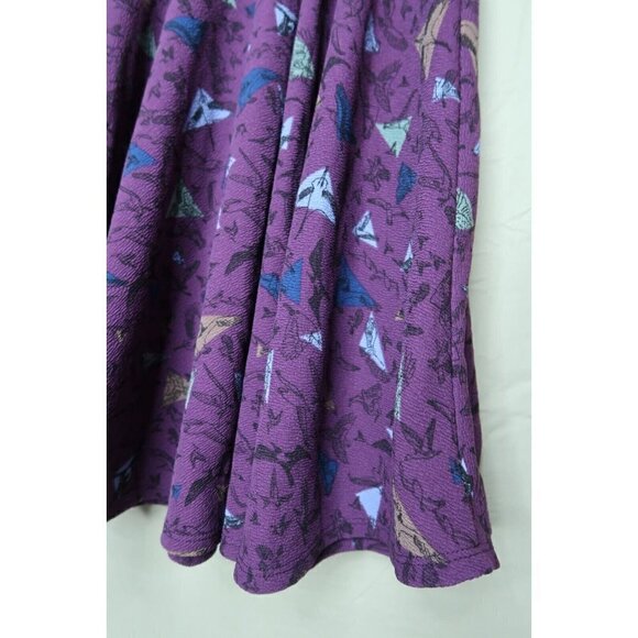 LuLaRoe Nicole Dress Fit Flare Purple Bird Patterned Stretch Scoop Neck Size XXS - Picture 10 of 12